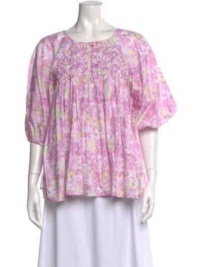 Pre-owned Merlette Floral Print Scoop Neck Blouse In Pink