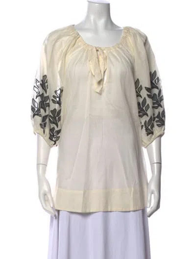 Pre-owned Merlette Floral Print Tie Neck Blouse In Neutrals