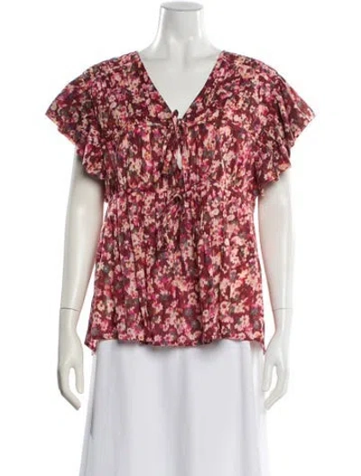 Pre-owned Merlette Floral Print V-neck Blouse In Pink