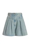 Merlette Kay Pleated Denim Shorts In Blue