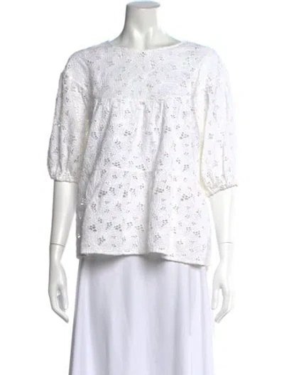 Pre-owned Merlette Lace Pattern Crew Neck Blouse In White