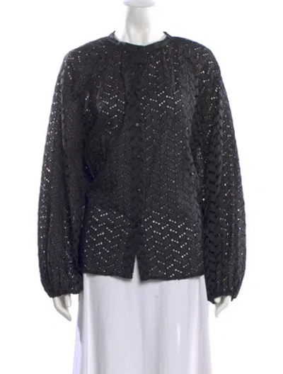 Pre-owned Merlette Lace Pattern Long Sleeve Blouse In Black