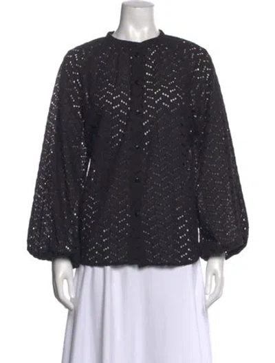 Pre-owned Merlette Lace Pattern Long Sleeve Blouse In Black