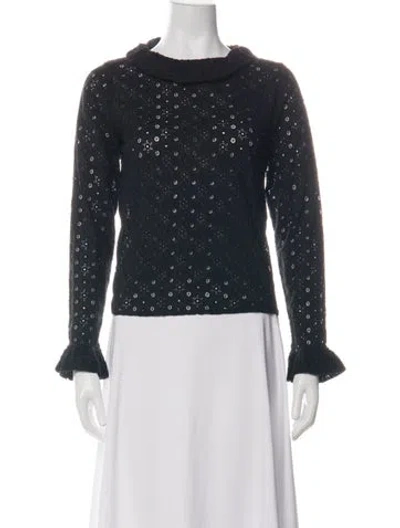 Pre-owned Merlette Lace Pattern Long Sleeve Blouse In Black
