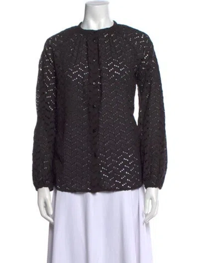 Pre-owned Merlette Lace Pattern Long Sleeve Blouse In Black
