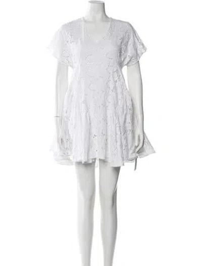 Pre-owned Merlette Lace Pattern Mini Dress In White