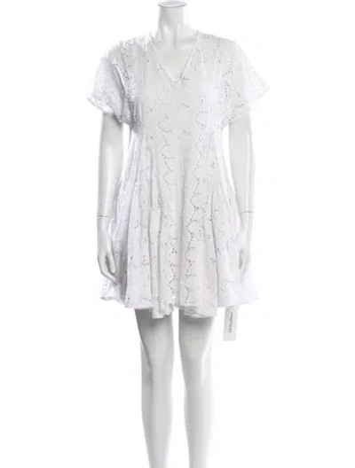 Pre-owned Merlette Lace Pattern Mini Dress In White