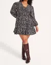 Merlette Lasse Print Mini Dress In Black Stamped Floral Print In Multi