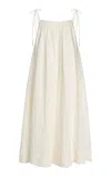 Merlette Laurus Smocked Linen Midi Dress In Off-white
