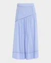 Merlette Lawrence Lace-inset Cotton Chambray Midi Skirt In Chambray