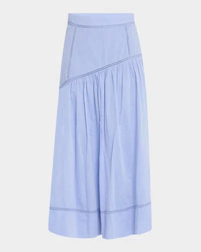 Merlette Lawrence Lace-inset Cotton Chambray Midi Skirt In Blue