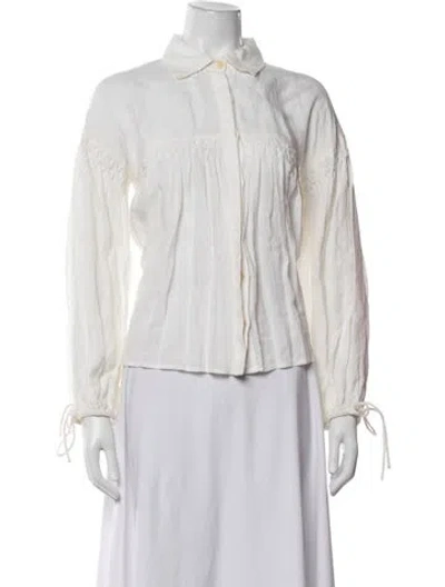Pre-owned Merlette Linen Long Sleeve Blouse In White