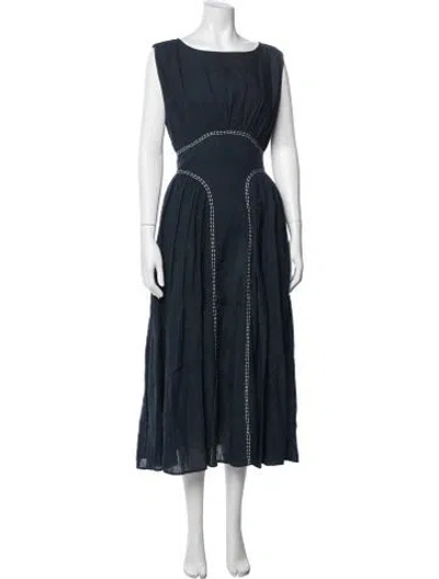 Pre-owned Merlette Linen Midi Length Dress W/ Tags In Blue