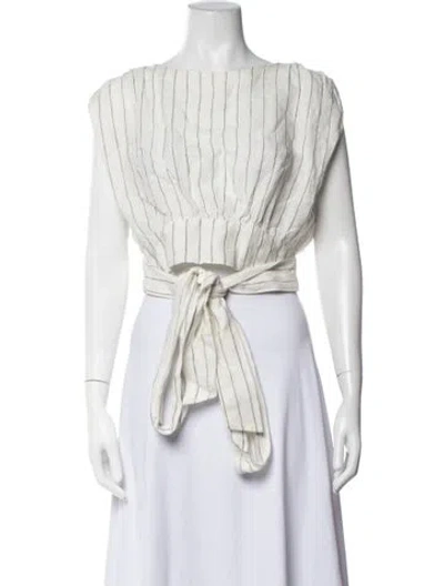 Pre-owned Merlette Linen Striped Blouse In White
