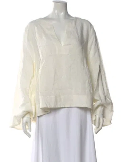 Pre-owned Merlette Linen V-neck Blouse W/ Tags In Neutral