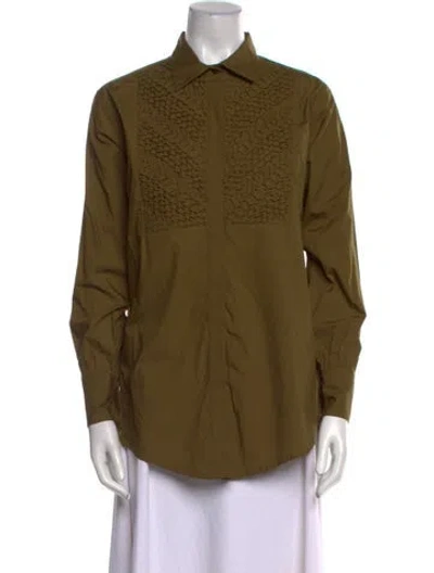 Pre-owned Merlette Long Sleeve Button-up Top In Green