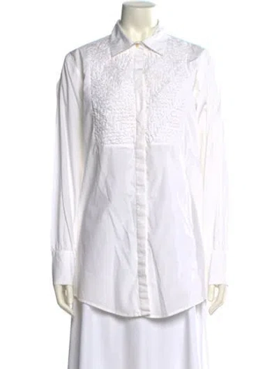 Pre-owned Merlette Long Sleeve Button-up Top In White