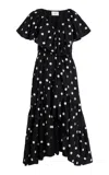 Merlette Loris Embroidered Ruffle Midi Dress In Black,white