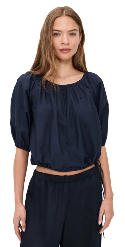 Merlette Lotus Embroidered Top Navy In Blue