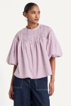Merlette Women's Meadow Smocked Cotton Chambray Top In Rose Chambray