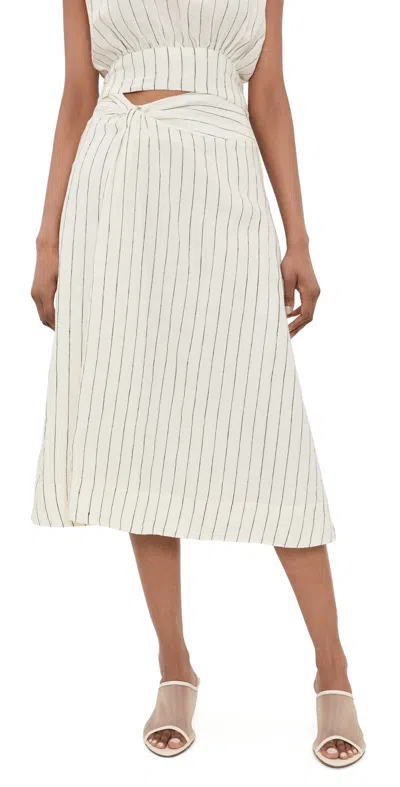 Merlette Mehar Linen Stripe Skirt Ivory Black Stripe In White