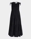 Merlette Mirella Sleeveless Smocked Cotton Midi Dress In Black