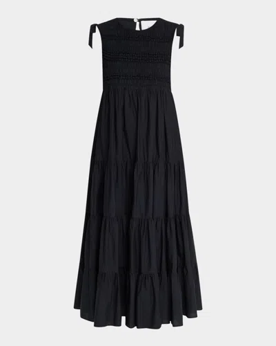 Merlette Mirella Sleeveless Smocked Cotton Midi Dress In Black