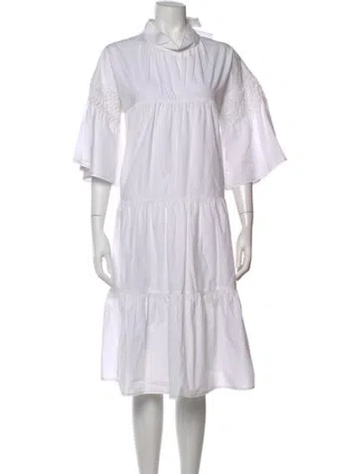 Pre-owned Merlette Mock Neck Knee-length Dress In White