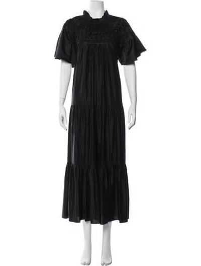 Pre-owned Merlette Mock Neck Long Dress In Black