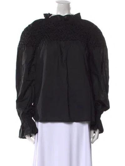 Pre-owned Merlette Mock Neck Long Sleeve Blouse In Black