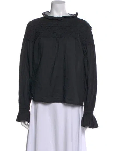 Pre-owned Merlette Mock Neck Long Sleeve Blouse In Black
