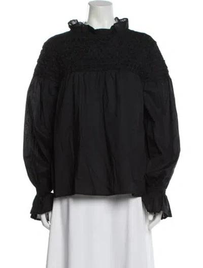 Pre-owned Merlette Mock Neck Long Sleeve Blouse In Black