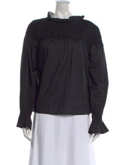 Pre-owned Merlette Mock Neck Long Sleeve Blouse In Black