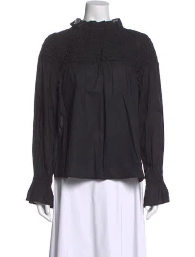 Pre-owned Merlette Mock Neck Long Sleeve Blouse In Black