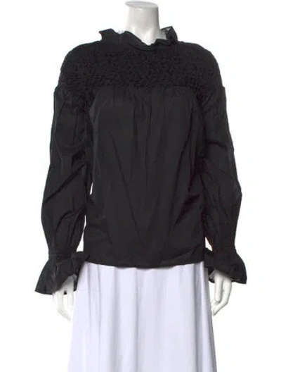 Pre-owned Merlette Mock Neck Long Sleeve Blouse In Black