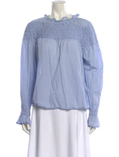 Pre-owned Merlette Mock Neck Long Sleeve Blouse In Blue