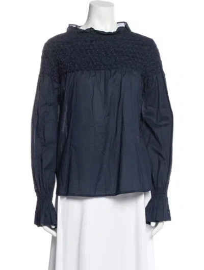 Pre-owned Merlette Mock Neck Long Sleeve Blouse In Blue