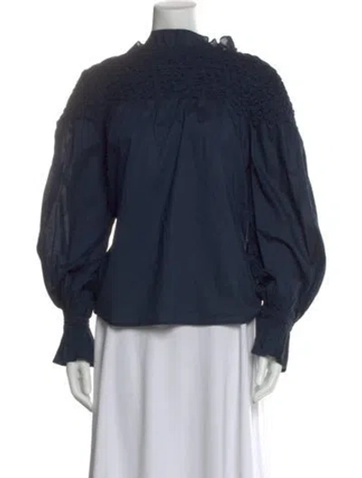 Pre-owned Merlette Mock Neck Long Sleeve Blouse In Blue