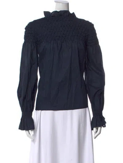 Pre-owned Merlette Mock Neck Long Sleeve Blouse In Blue