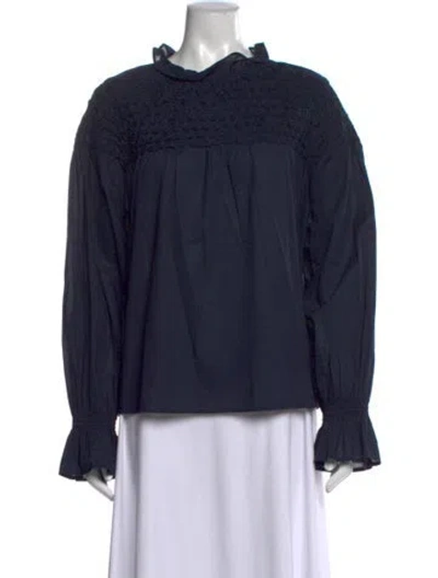 Pre-owned Merlette Mock Neck Long Sleeve Blouse In Blue
