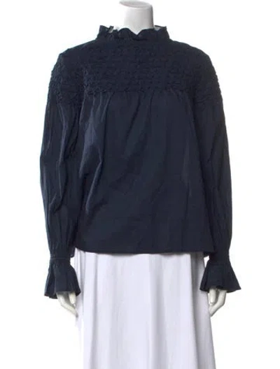 Pre-owned Merlette Mock Neck Long Sleeve Blouse In Blue