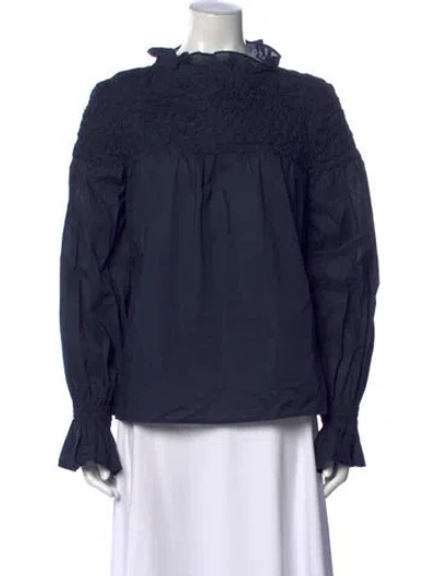 Pre-owned Merlette Mock Neck Long Sleeve Blouse In Blue