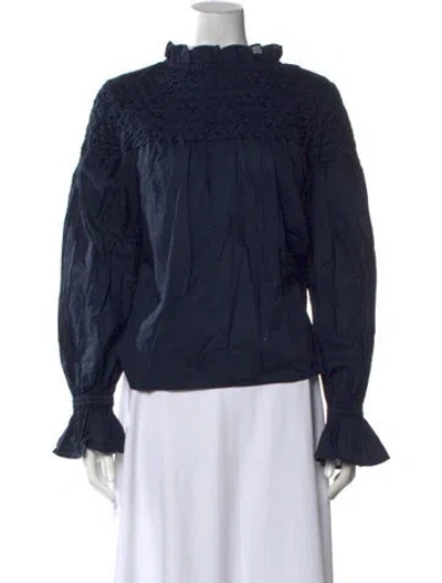 Pre-owned Merlette Mock Neck Long Sleeve Blouse In Blue
