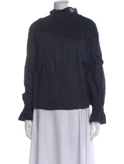 Pre-owned Merlette Mock Neck Long Sleeve Blouse In Multi