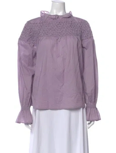 Pre-owned Merlette Mock Neck Long Sleeve Blouse In Purple