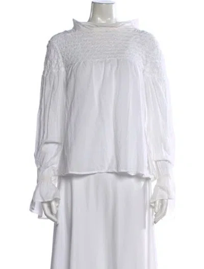 Pre-owned Merlette Mock Neck Long Sleeve Blouse In White