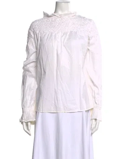 Pre-owned Merlette Mock Neck Long Sleeve Blouse In White