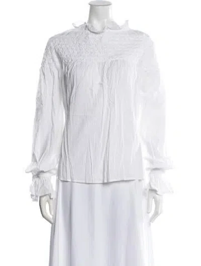 Pre-owned Merlette Mock Neck Long Sleeve Blouse In White