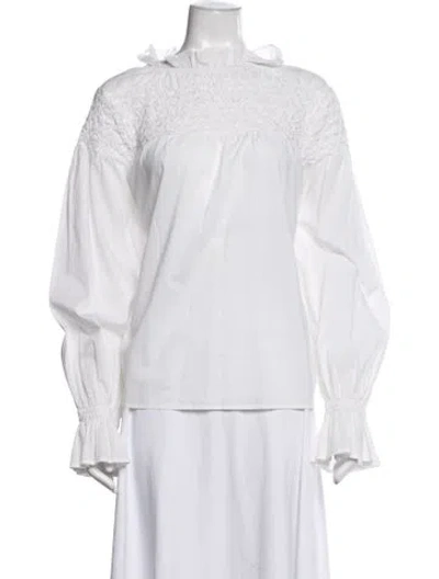 Pre-owned Merlette Mock Neck Long Sleeve Blouse In White