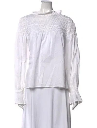 Pre-owned Merlette Mock Neck Long Sleeve Blouse In White